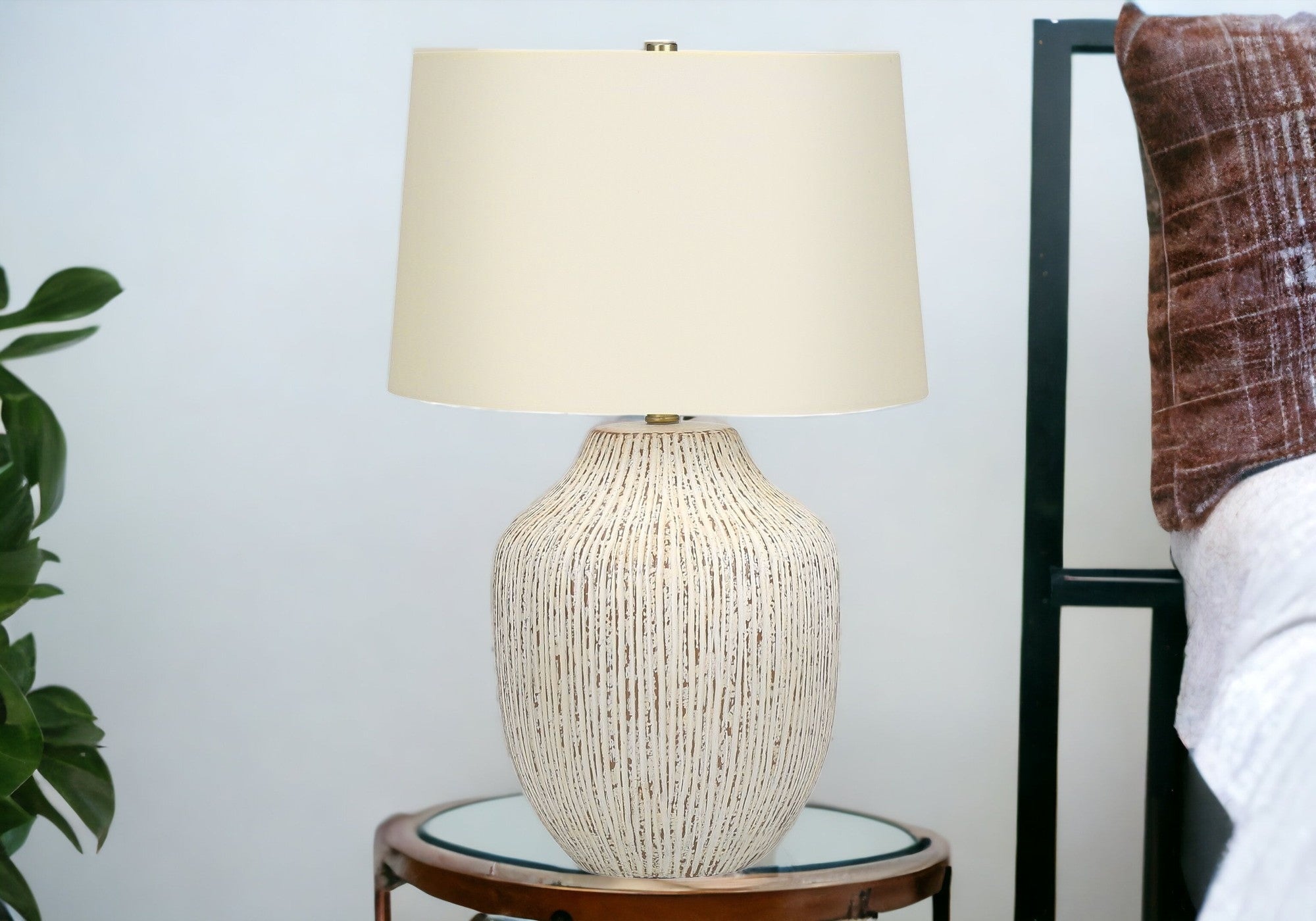 26'' Cream Ceramic Round Table Lamp With Cream Empire Shade