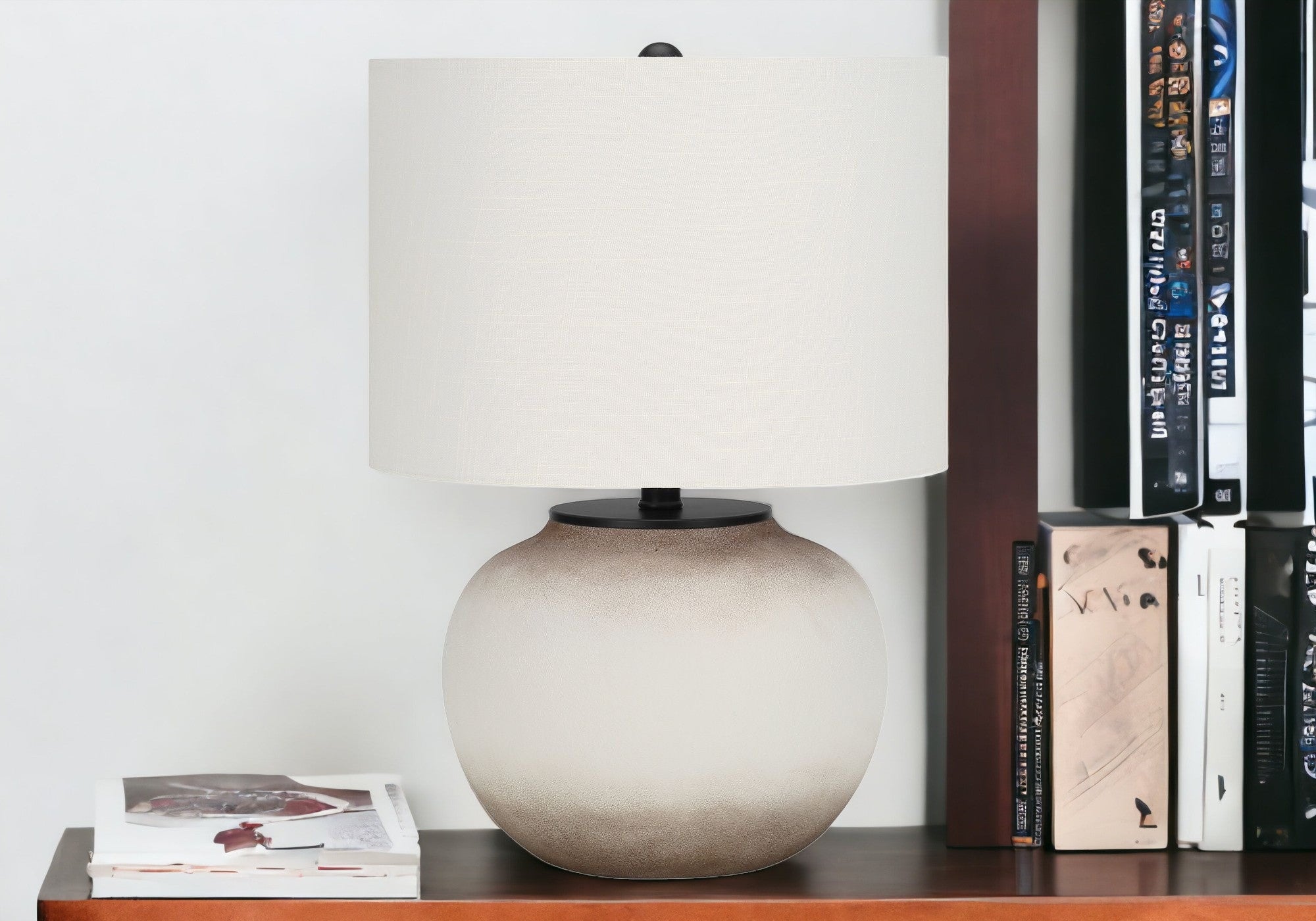 21'' Cream Ceramic Round Table Lamp With Cream Drum Shade