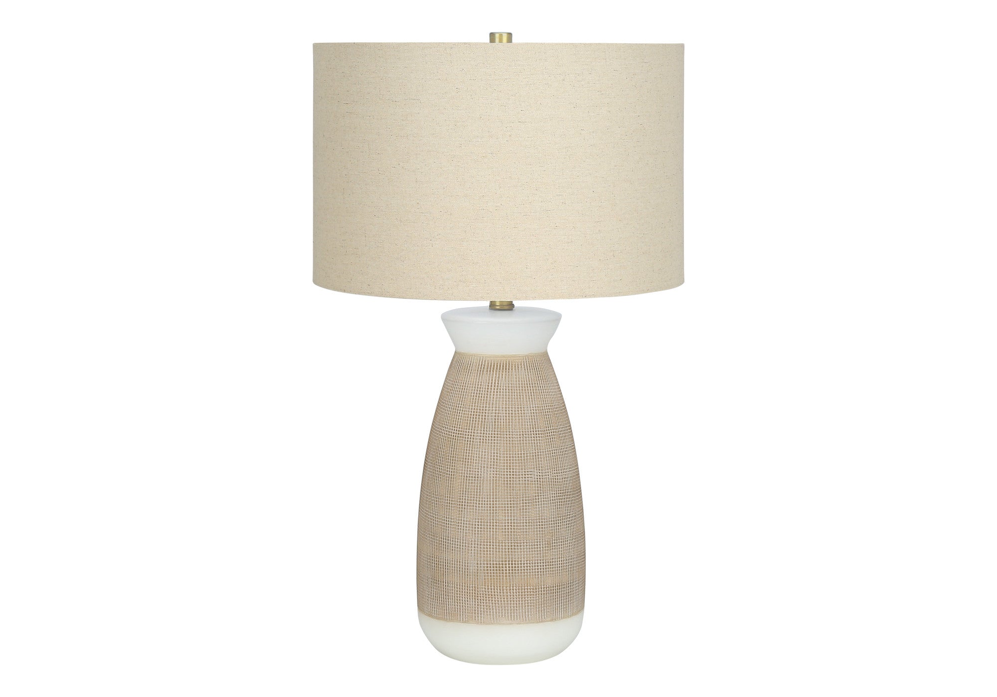 27'' Brown And White Ceramic Round Table Lamp With Beige Drum Shade