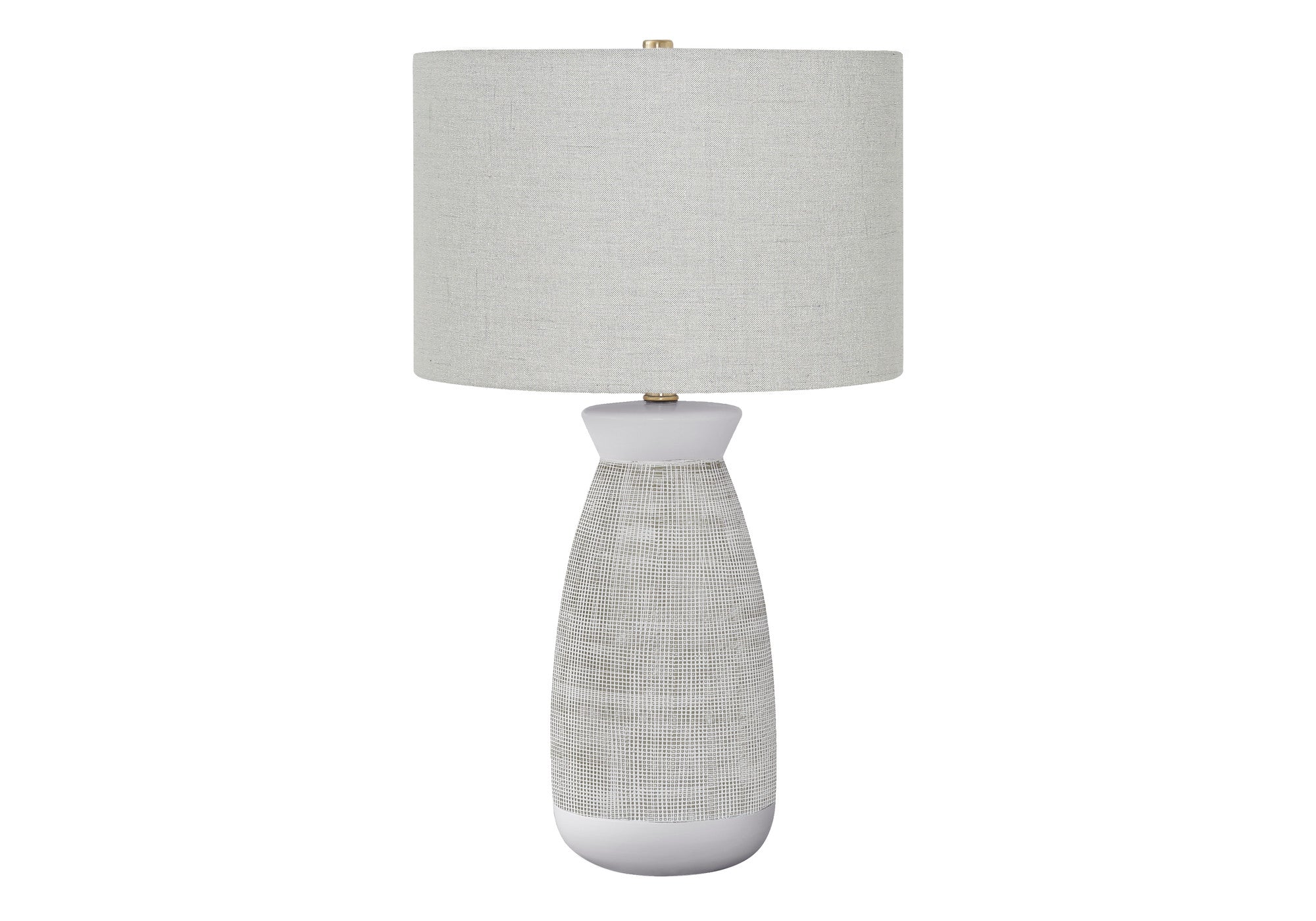 27'' Gray And White Ceramic Round Table Lamp With Gray Drum Shade