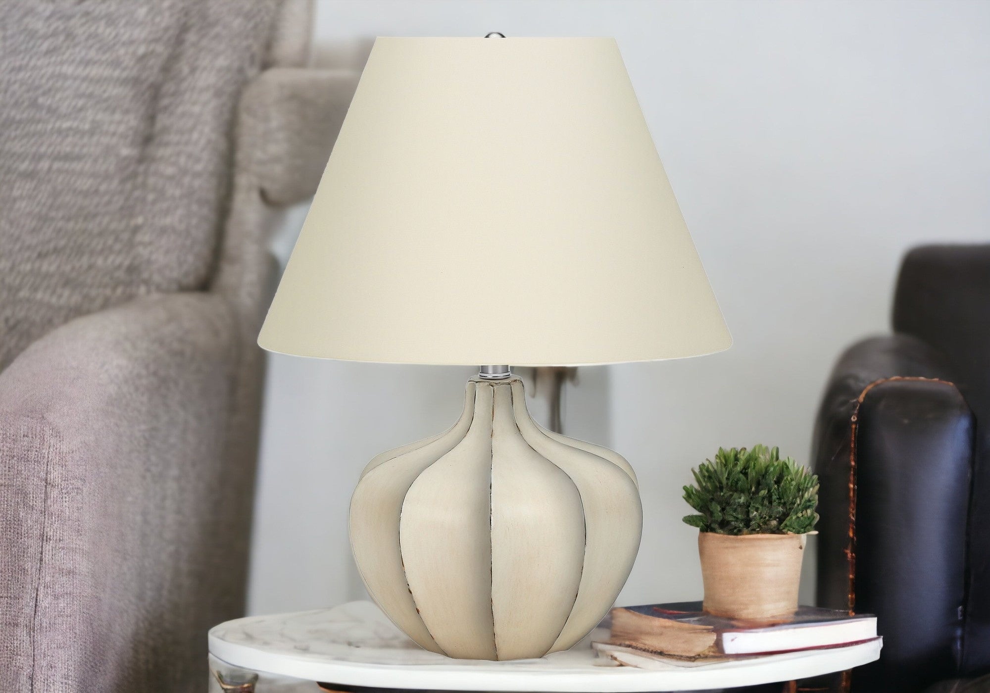 21'' Cream Round Table Lamp With Cream Empire Shade