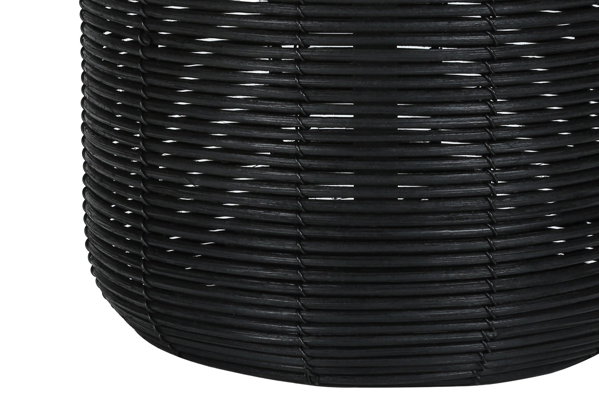 23'' Black Rattan Round Table Lamp With Ivory Drum Shade