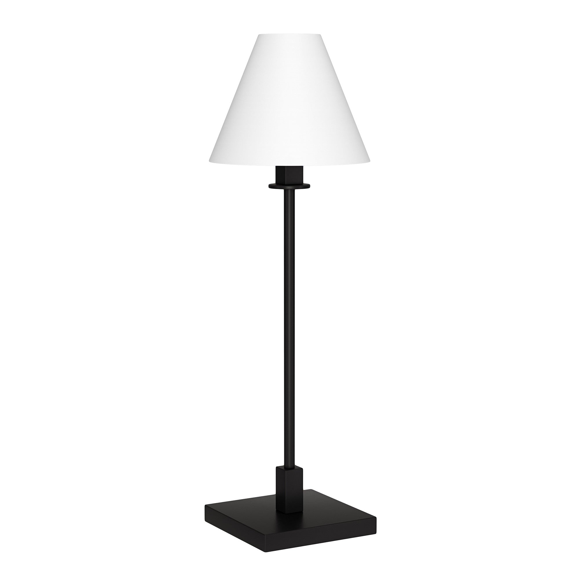 28'' Black Metal Candlestick Table Lamp With White Cone Shade