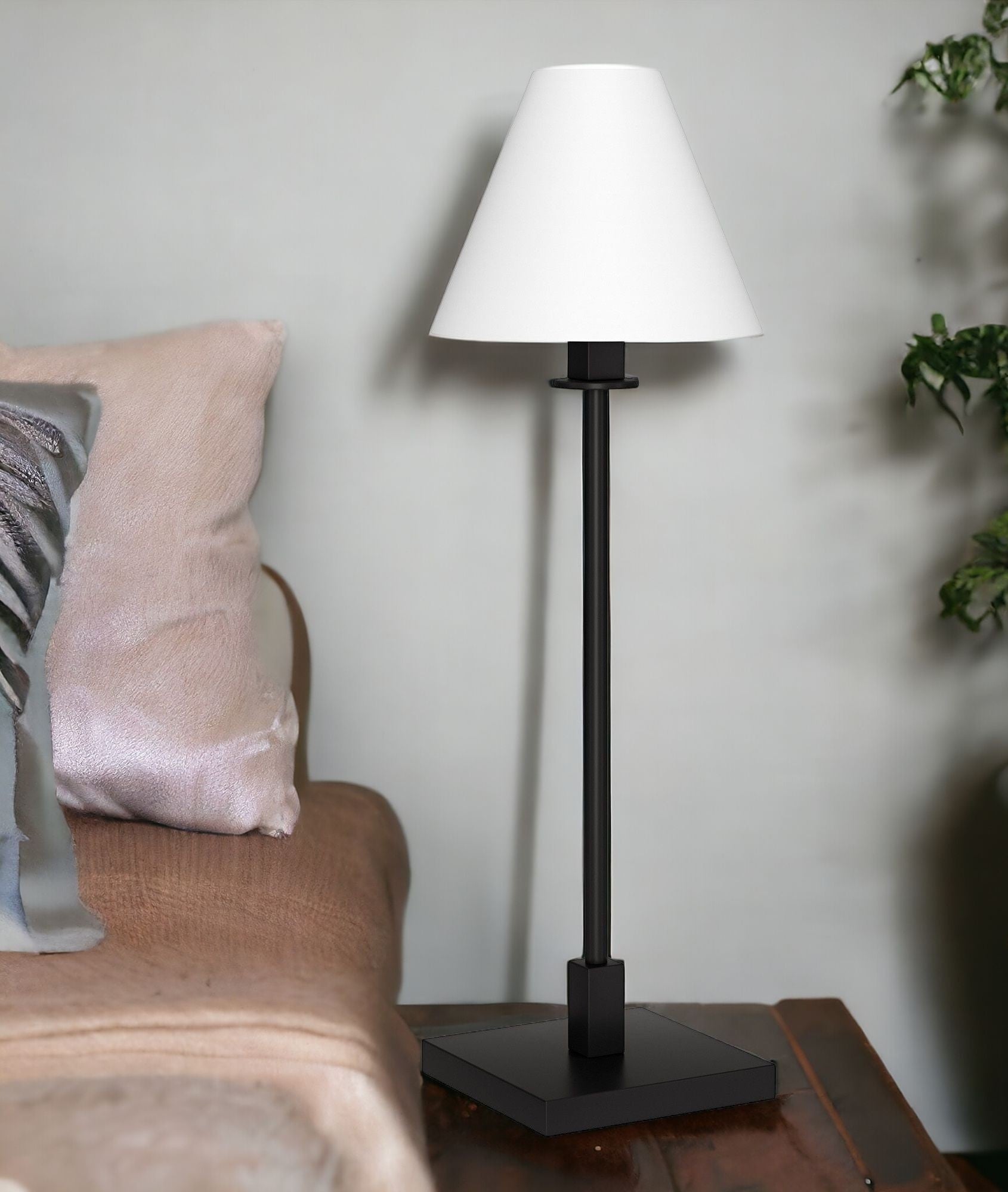 28'' Black Metal Candlestick Table Lamp With White Cone Shade