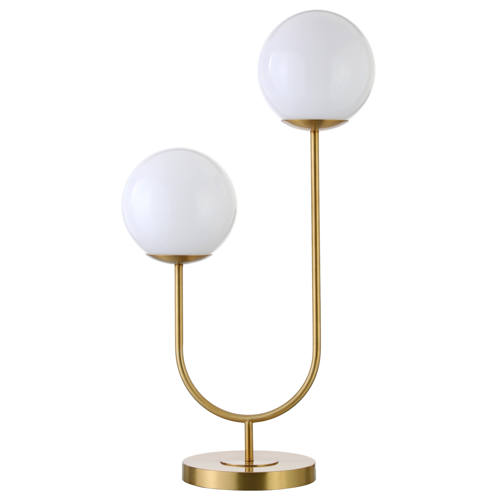 28'' Gold Metal Two Light Novelty Table Lamp With White Globe Shade