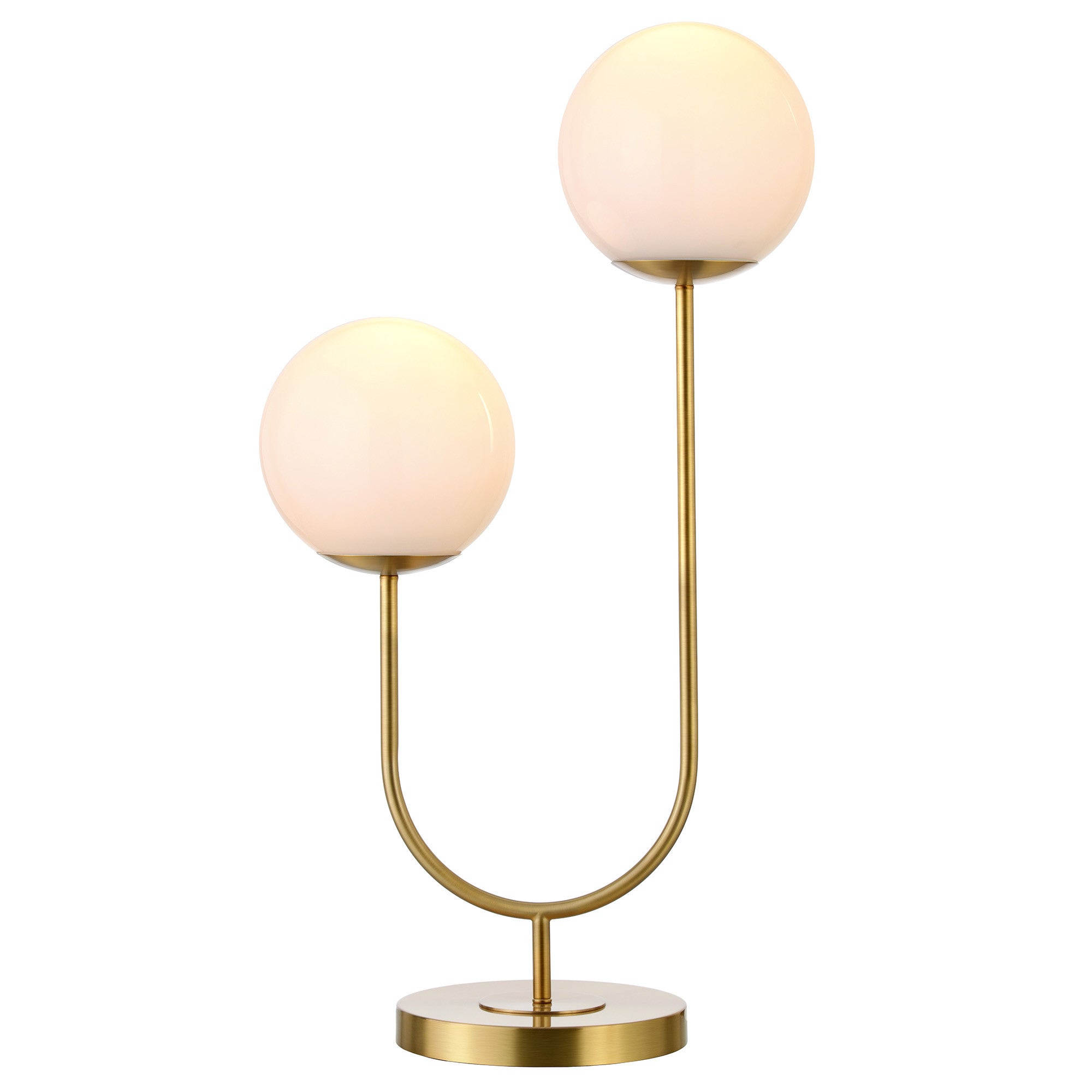 28'' Gold Metal Two Light Novelty Table Lamp With White Globe Shade