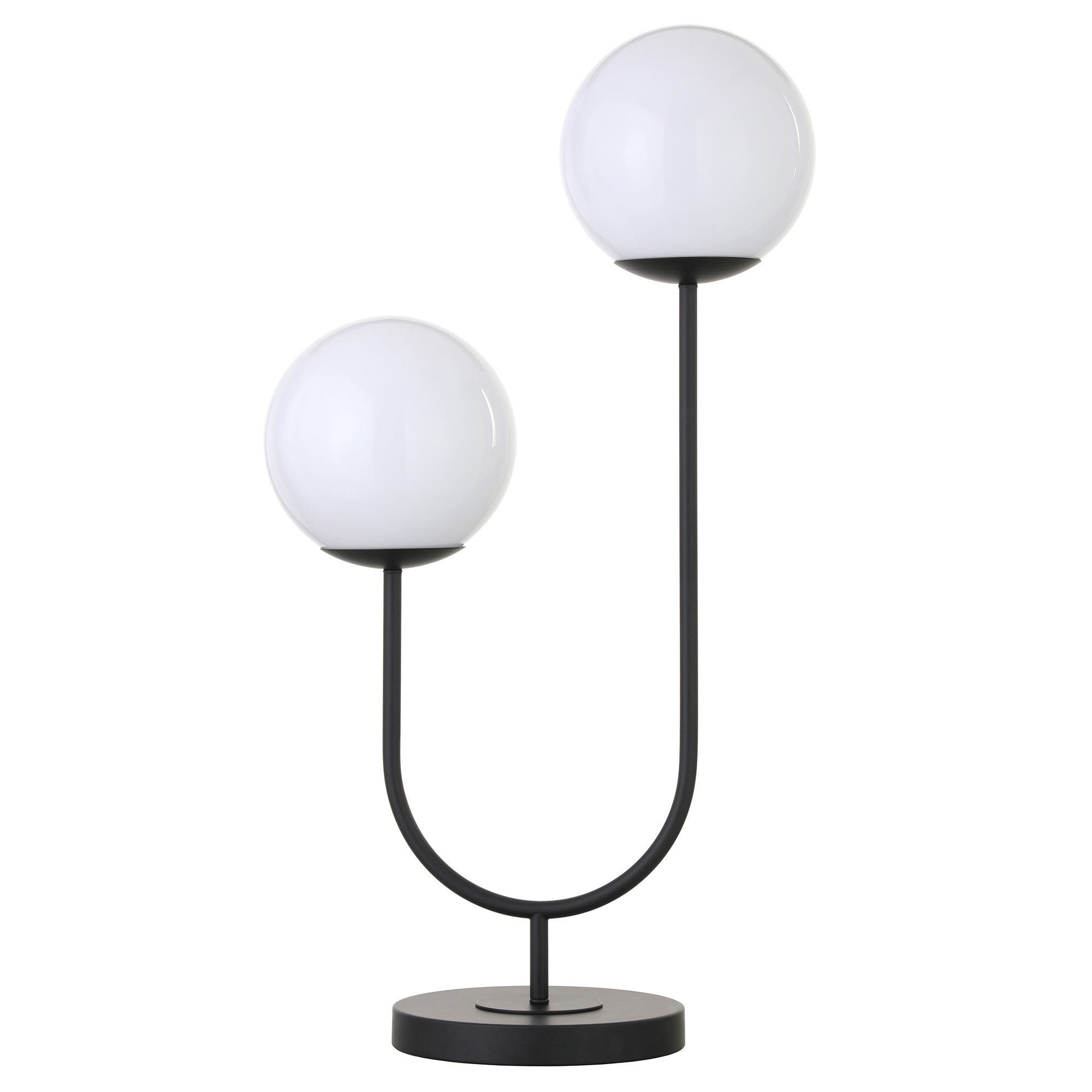 28'' Black Metal Two Light Novelty Globe Table Lamp With White Globe Shade