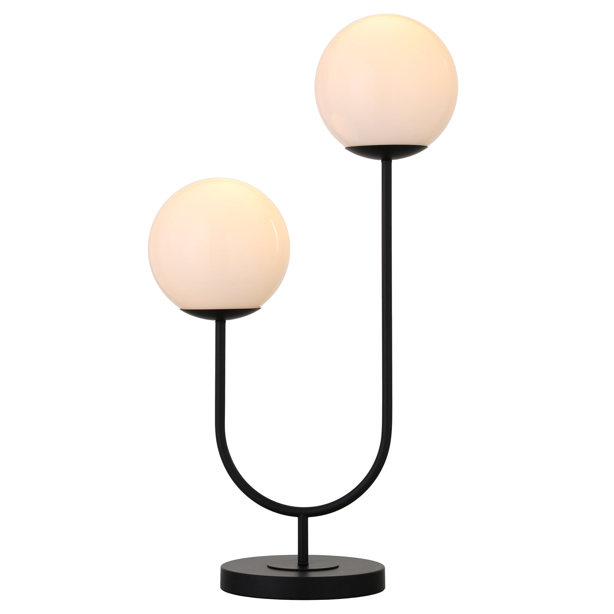 28'' Black Metal Two Light Novelty Globe Table Lamp With White Globe Shade