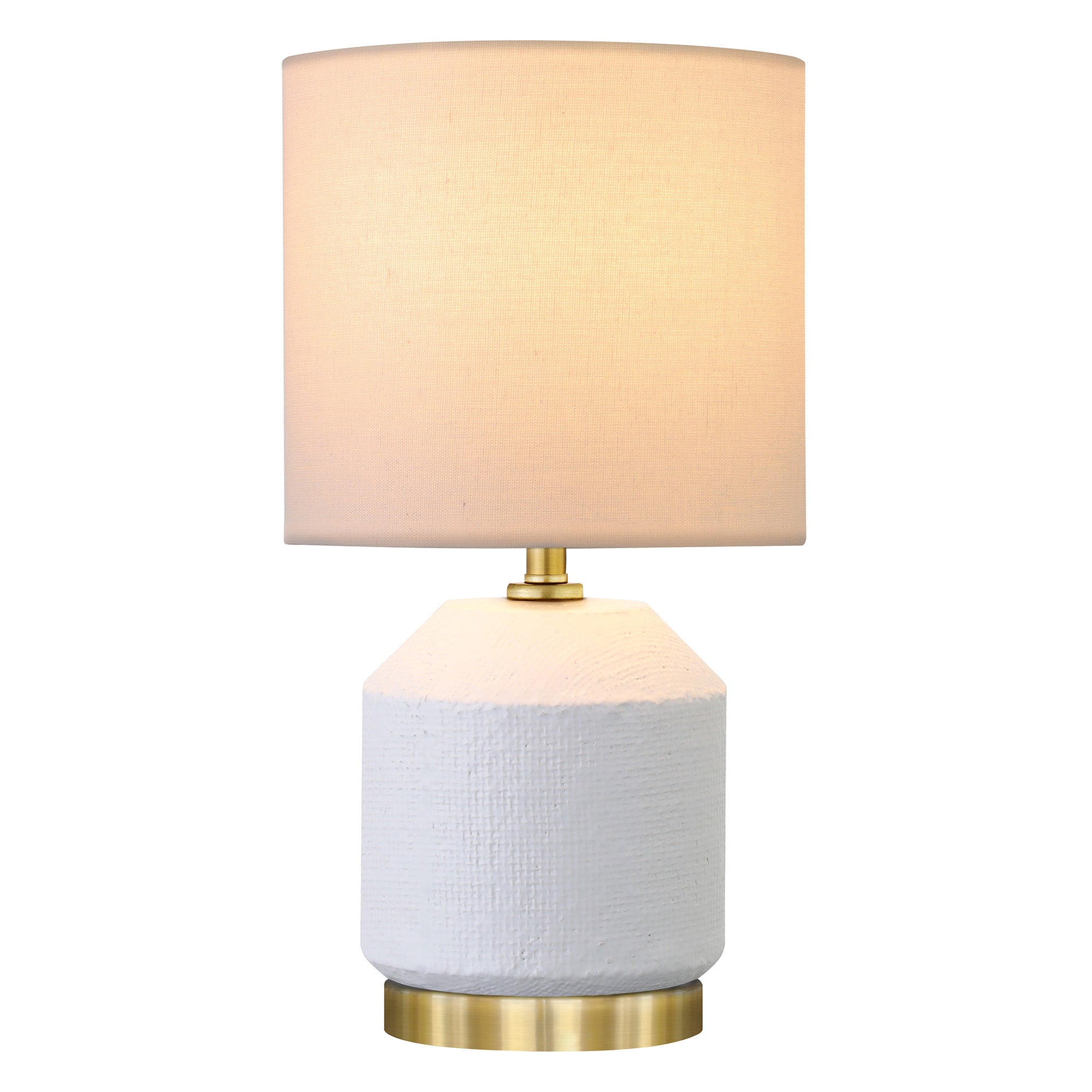 15'' Gold And White Ceramic Cylinder Table Lamp With White Drum Shade