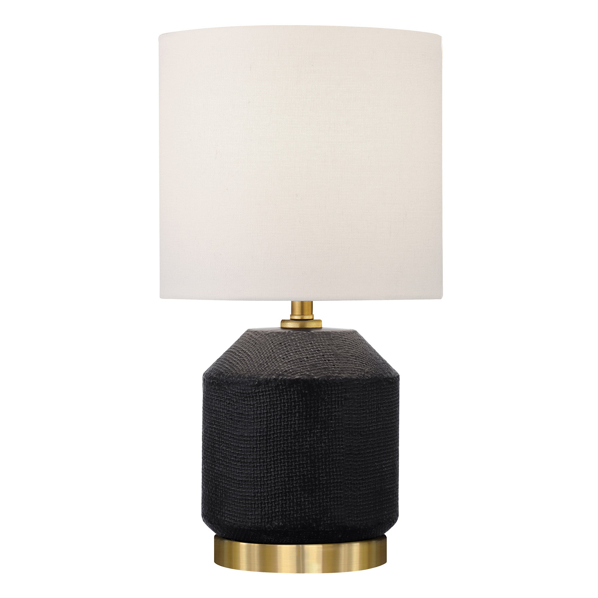 15'' Black And Gold Ceramic Cylinder Table Lamp With White Drum Shade