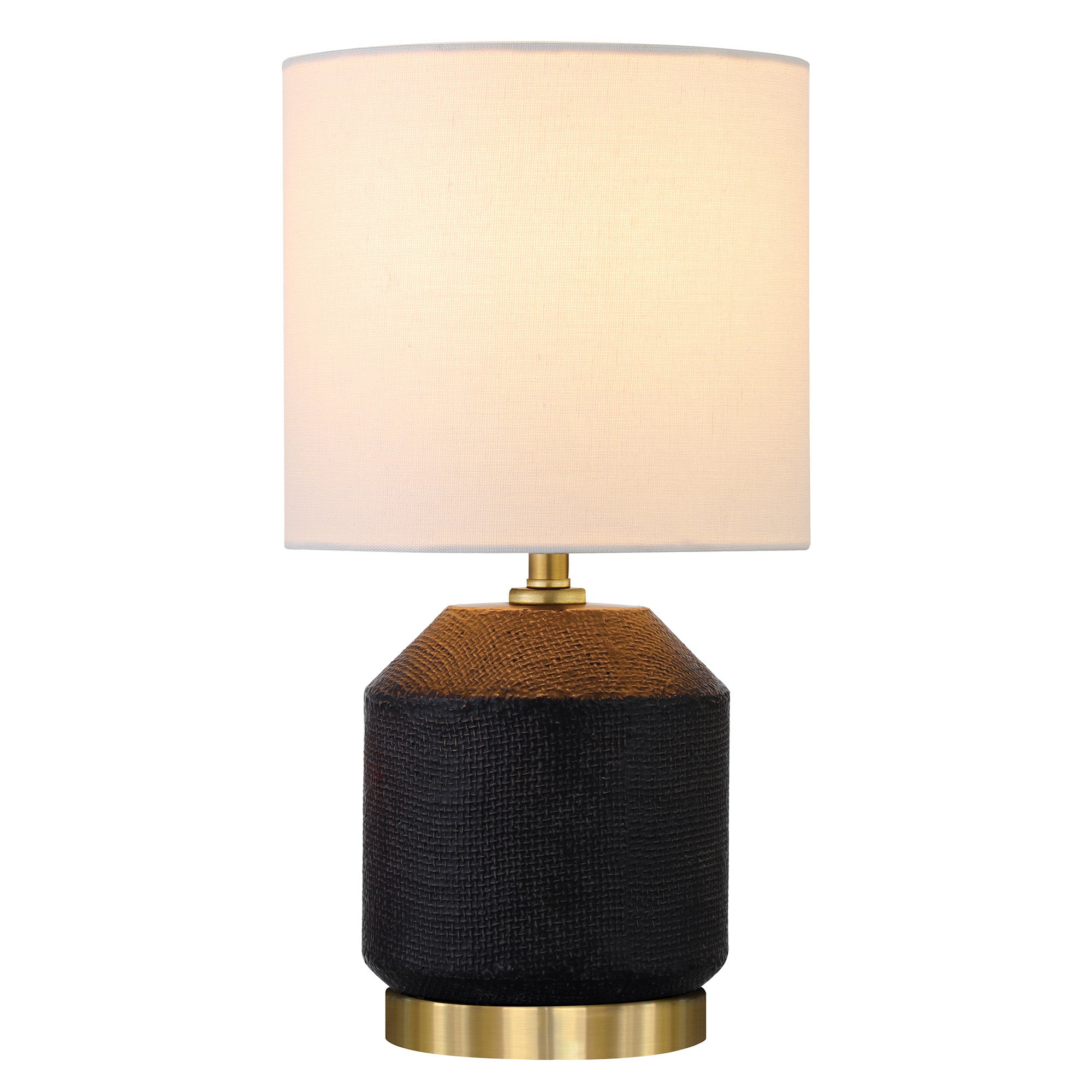 15'' Black And Gold Ceramic Cylinder Table Lamp With White Drum Shade