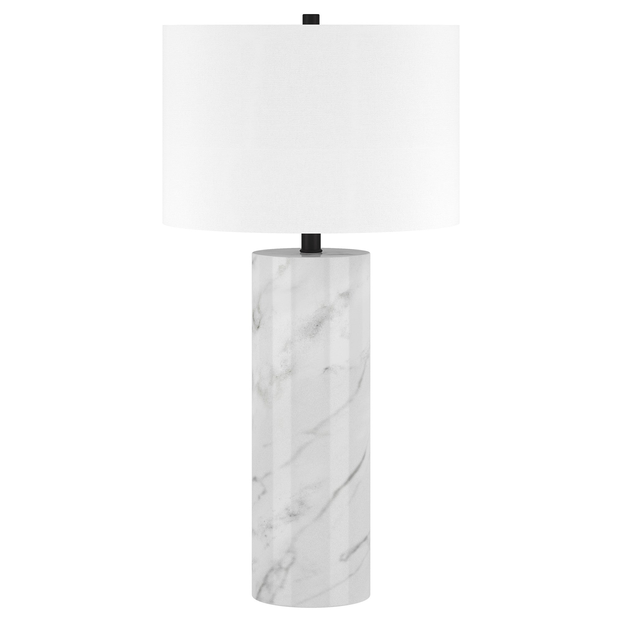 30'' White Marble Cylinder Table Lamp With White Drum Shade