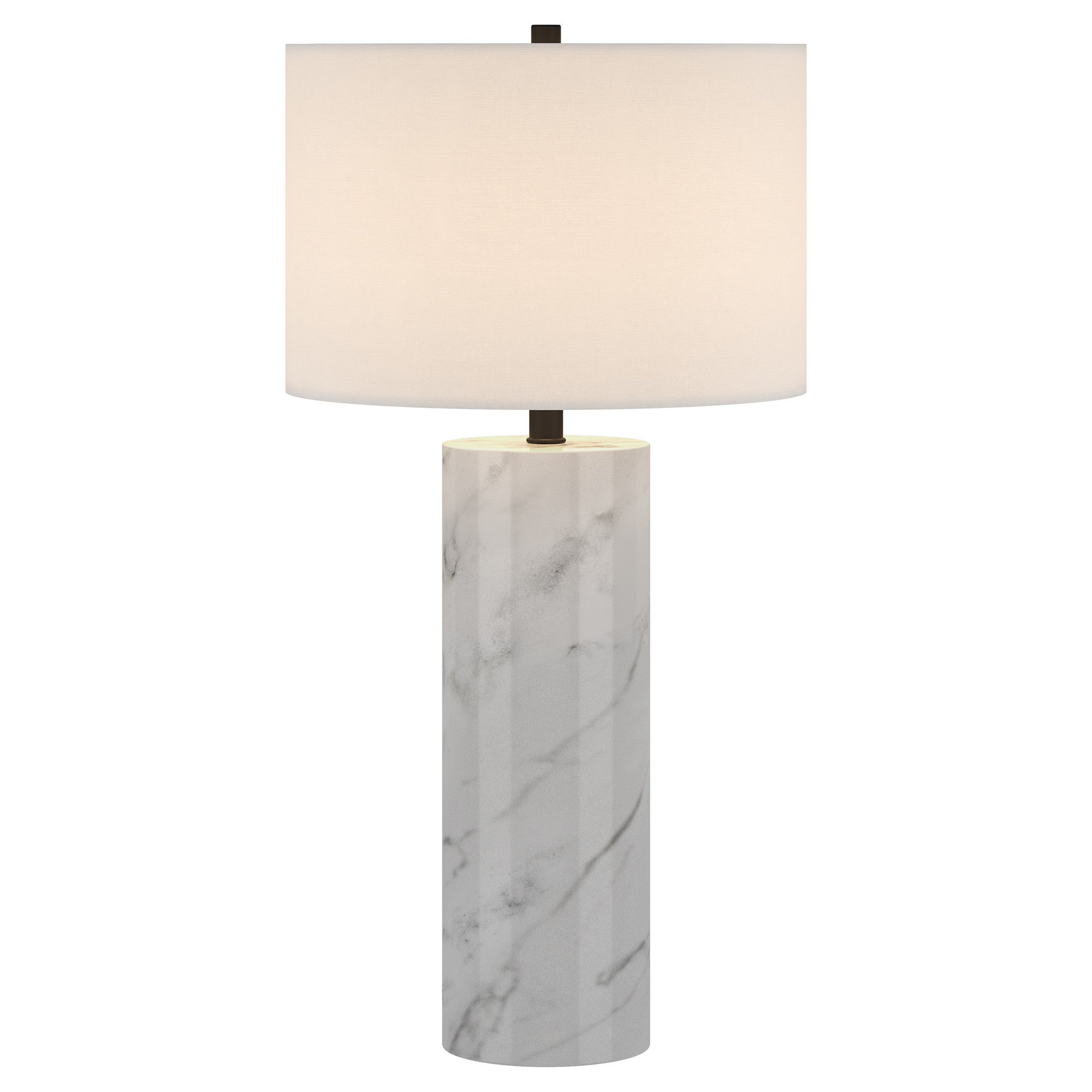 30'' White Marble Cylinder Table Lamp With White Drum Shade