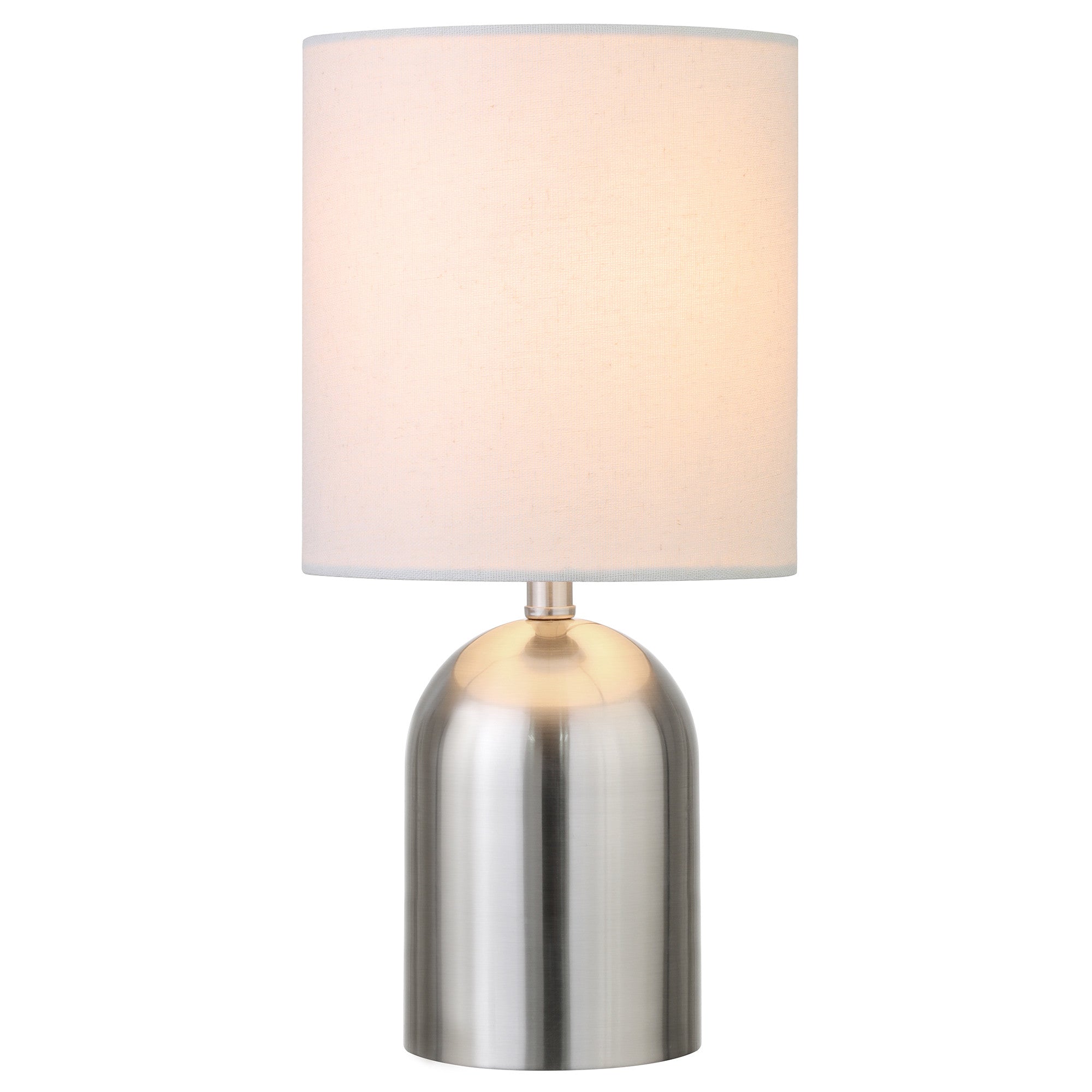 13'' Silver Metal Cylinder Table Lamp With White Drum Shade