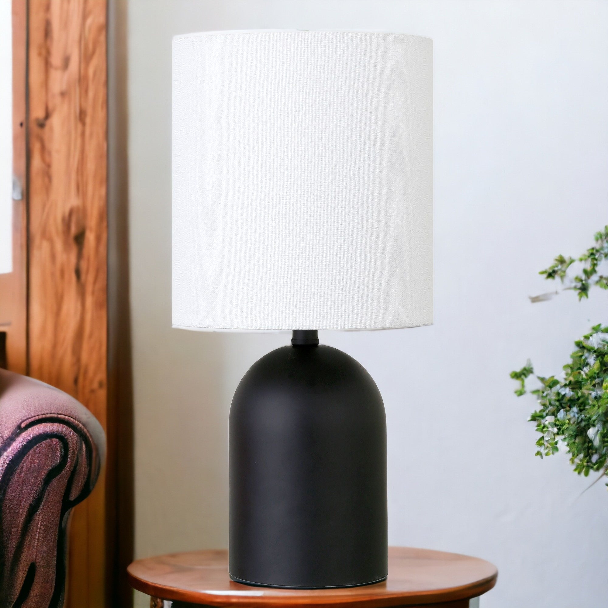 Homeroots 546119 13 In. Metal Cylinder Table Lamp With White Drum Shade Black