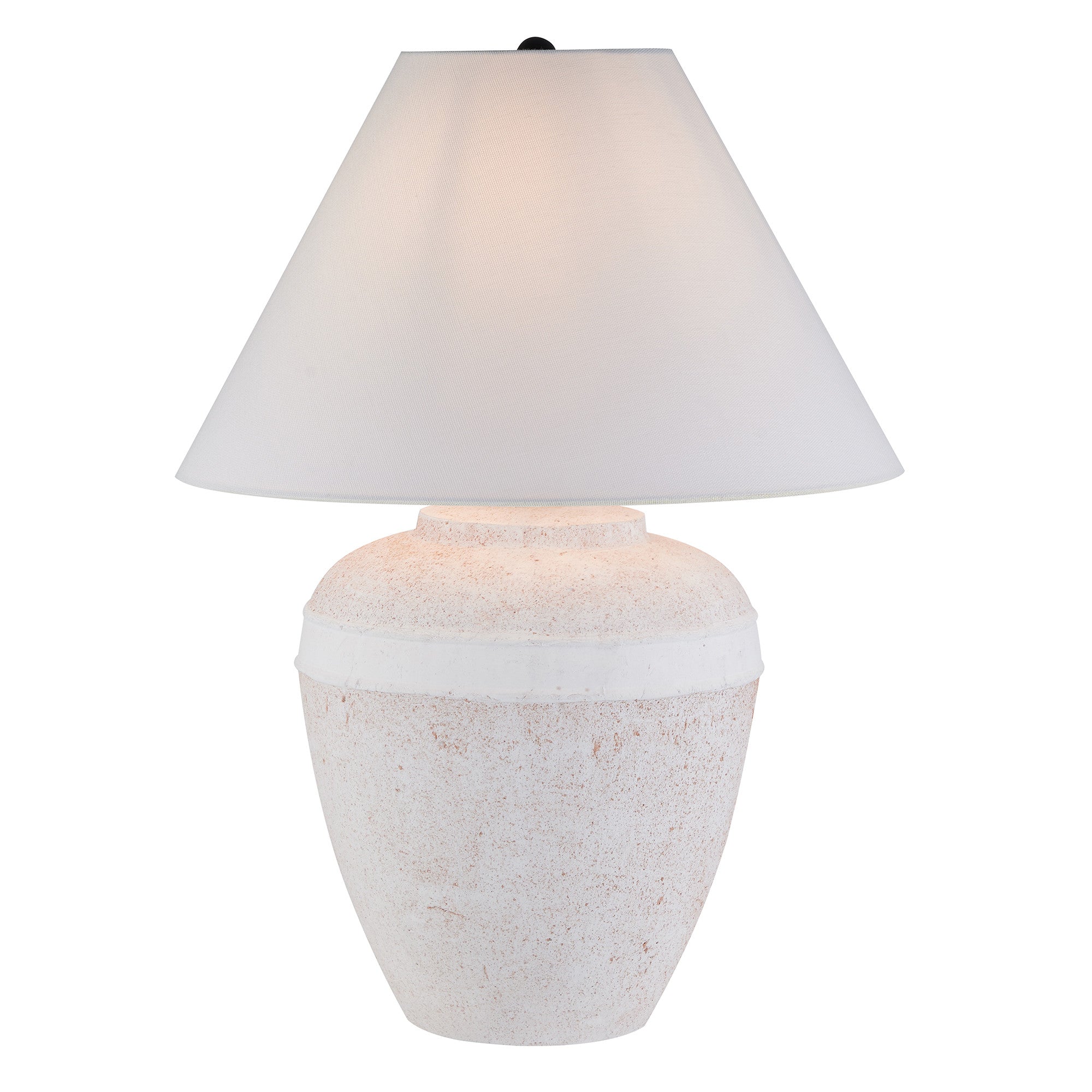 23'' Red And White Ceramic Urn Table Lamp With White Cone Shade