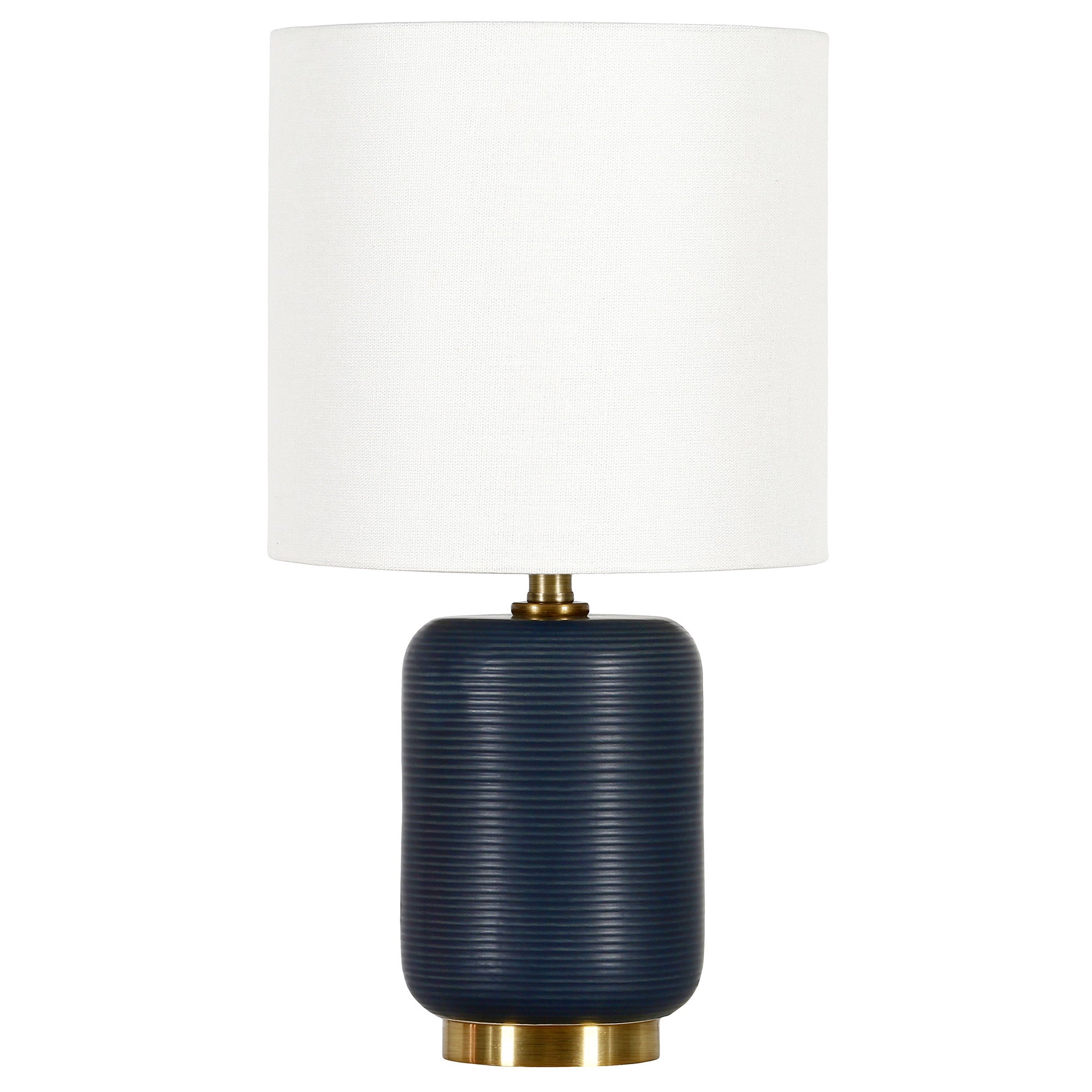 15'' Blue And Gold Ceramic Cylinder Table Lamp With White Drum Shade