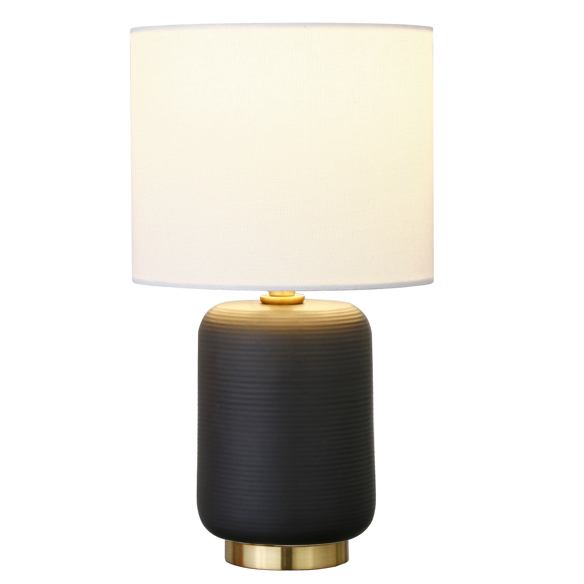 Homeroots 546123 15 In. Ceramic Cylinder Table Lamp With White Drum Shade Black & Gold