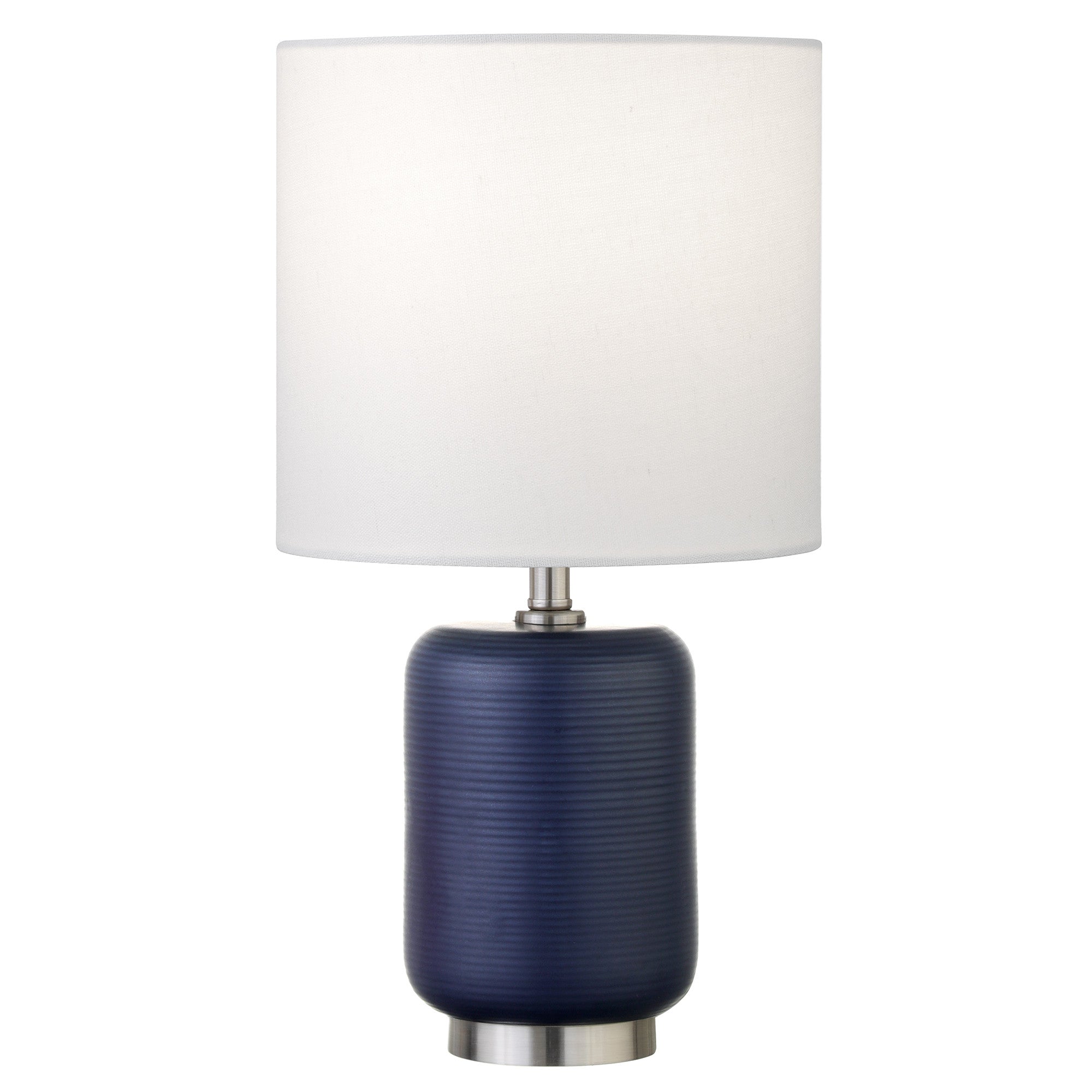15'' Blue And Silver Ceramic Cylinder Table Lamp With White Drum Shade