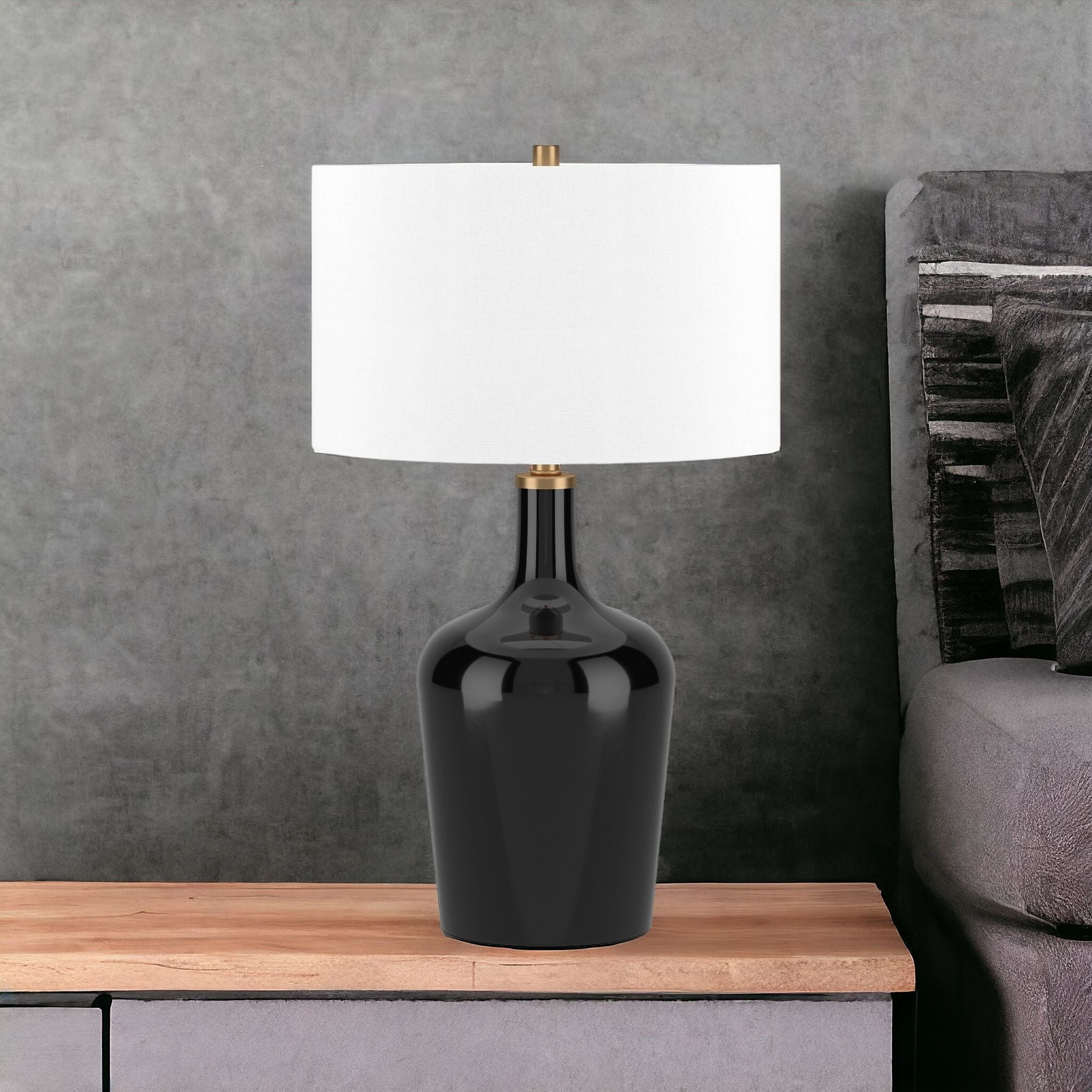 25'' Black Glass Urn Table Lamp With White Drum Shade