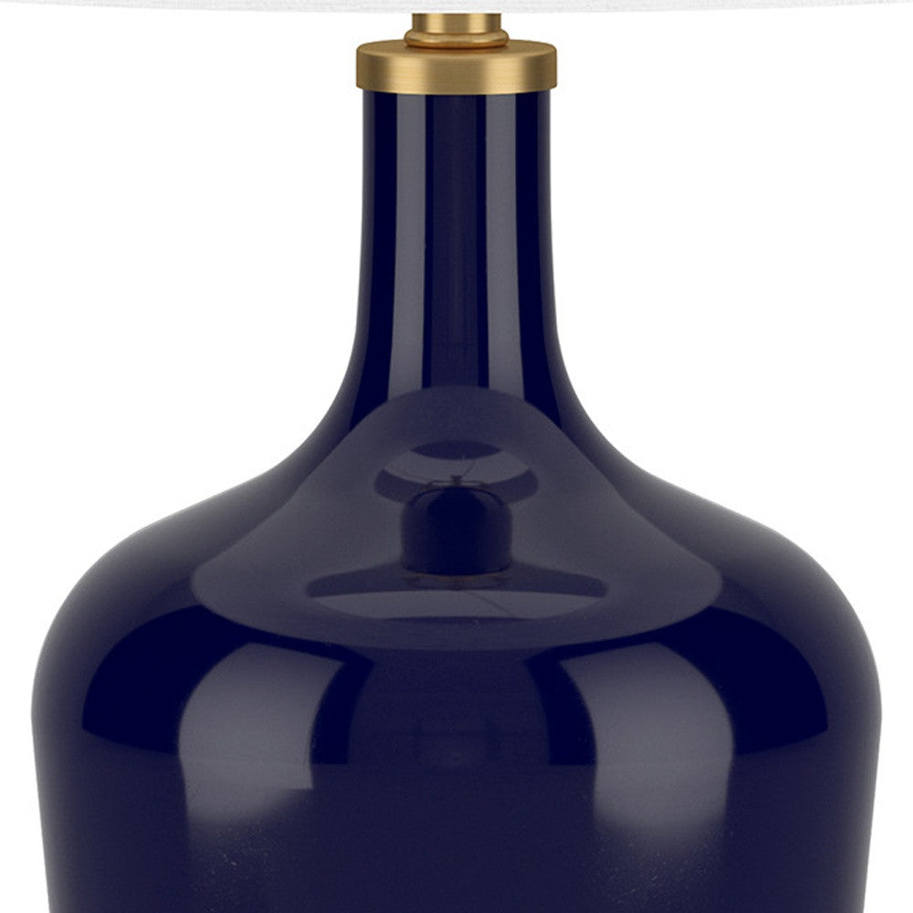 25'' Blue Glass Urn Table Lamp With White Drum Shade