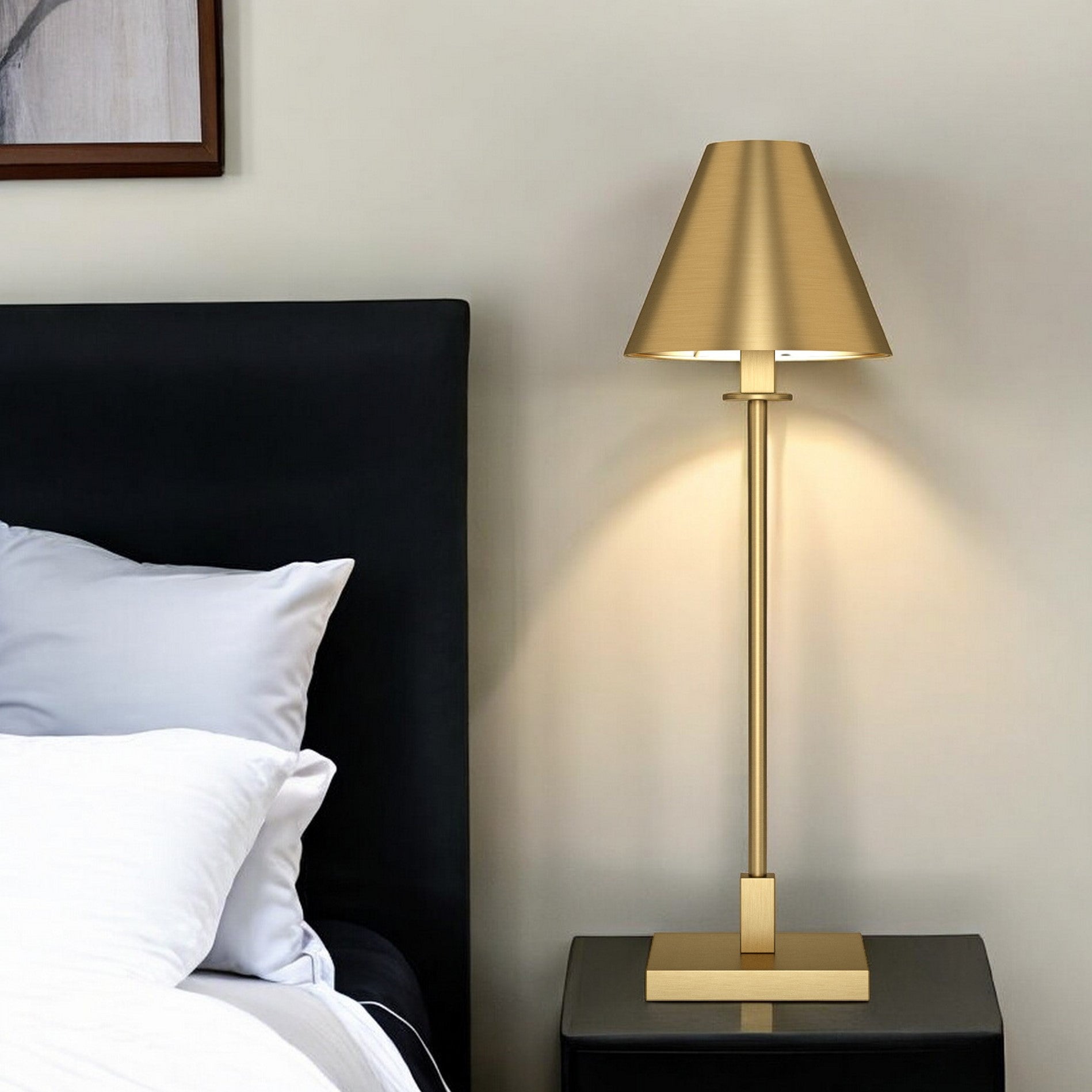 28'' Brass Metal Buffet Lamp With Brass Cone Shade
