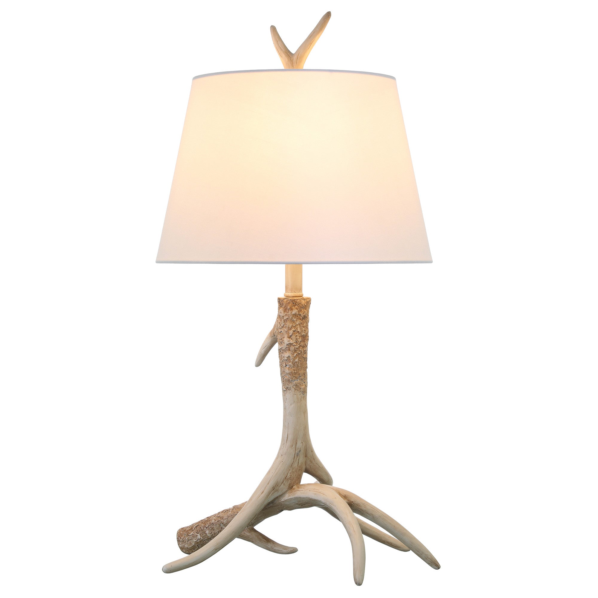 27'' Brown Antlers Table Lamp With White Drum Shade
