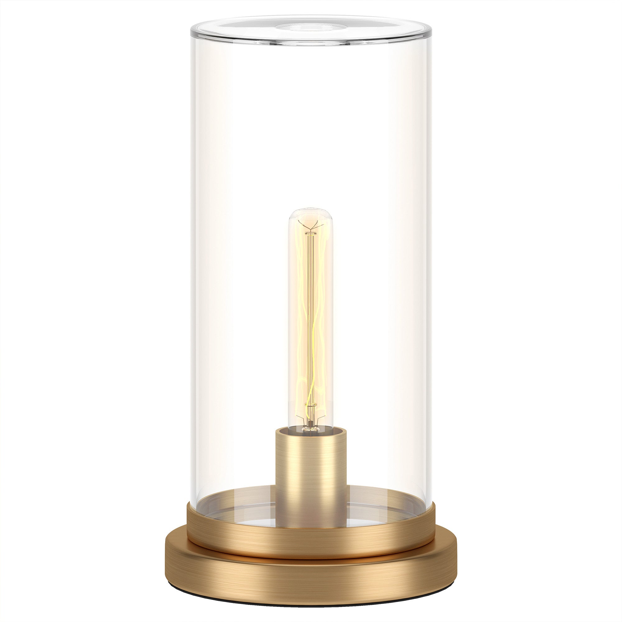 13'' Brass Metal Table Lamp With Clear Cylinder Shade