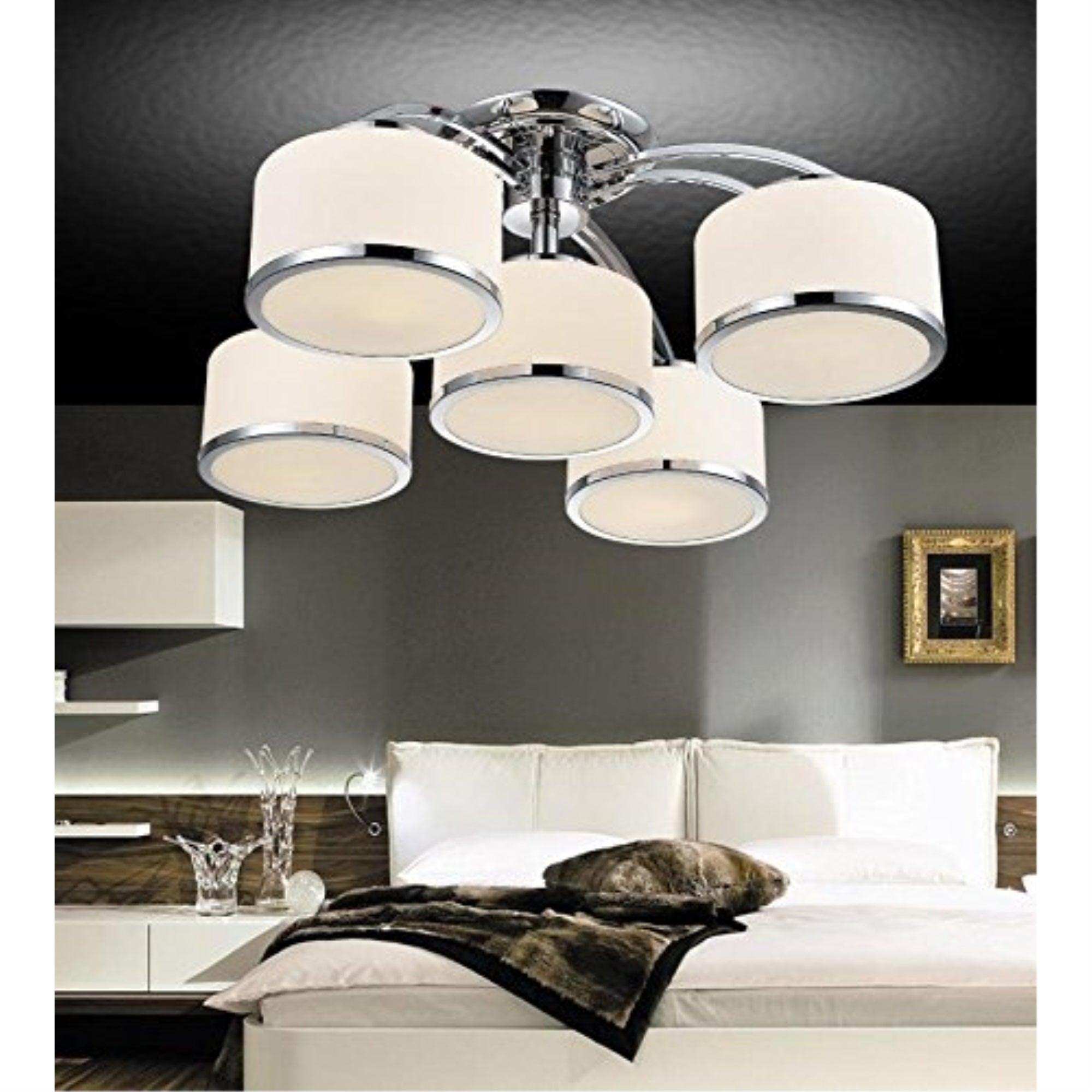 5 Light Drum Shade Flush Mount with Chrome finish