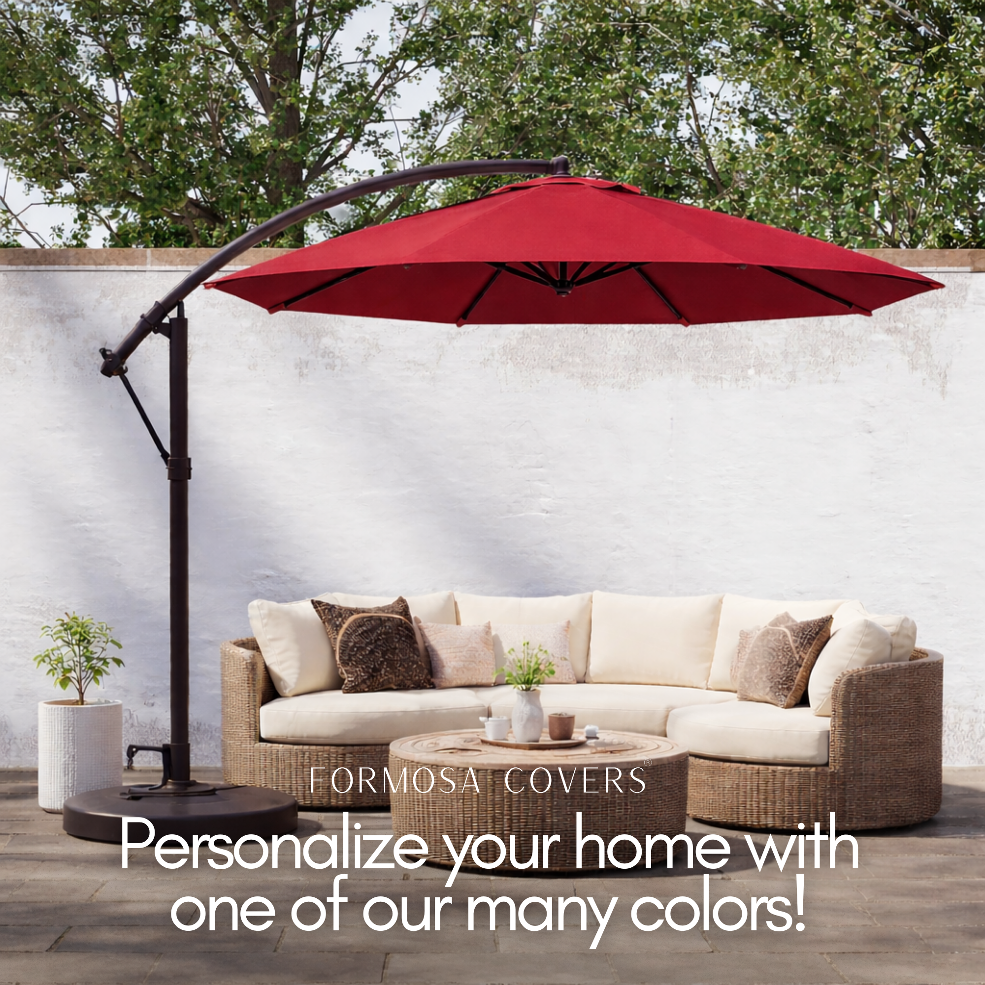 9ft Cantilever Hanging Umbrella 6 Rib Replacement Canopy Red