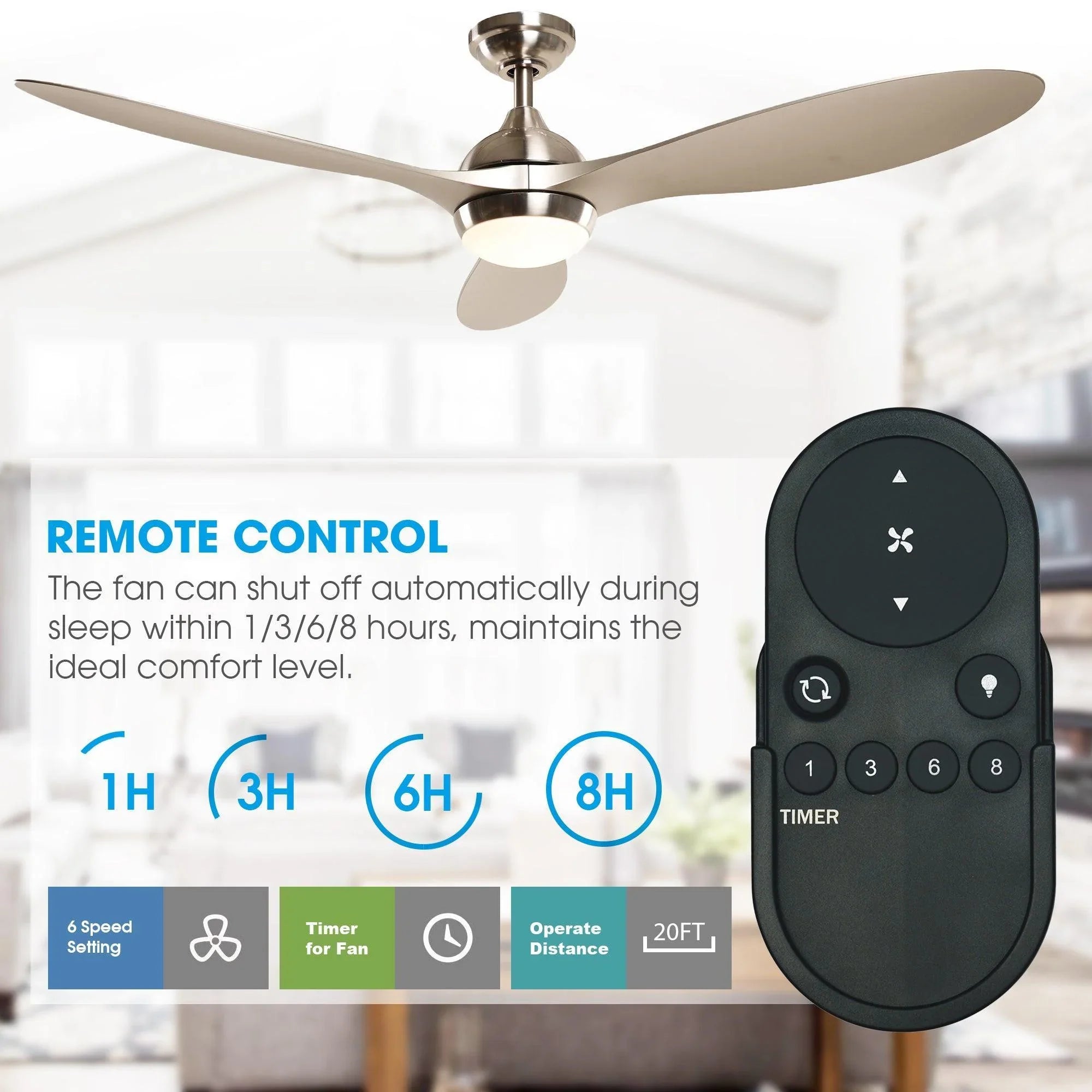 56" Bernardino Indoor Brushed Nickel Downrod Mount Chandelier Ceiling Fan with Light Kit And Remote Control