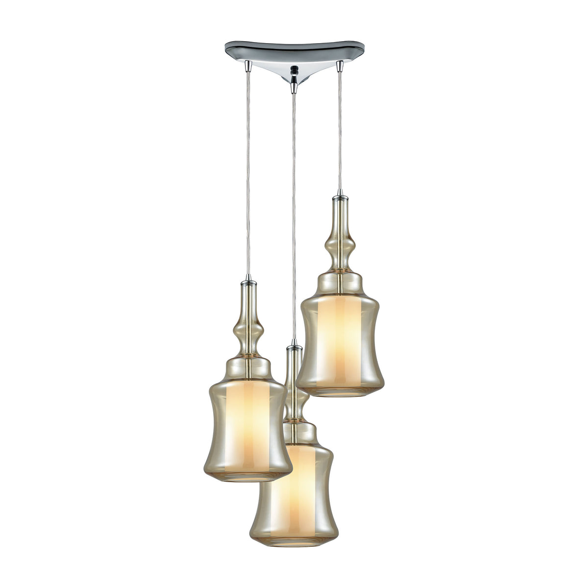 Alora 3 Light Triangle Pan Pendant in Polished Chrome with Opal White Glass Inside Champagne Plated