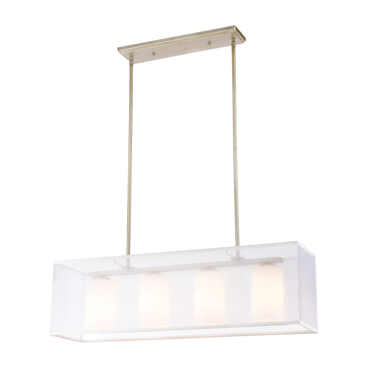 Diffusion 4-Light Island Light in Aged Silver with Frosted Glass Inside Silver Organza Shade