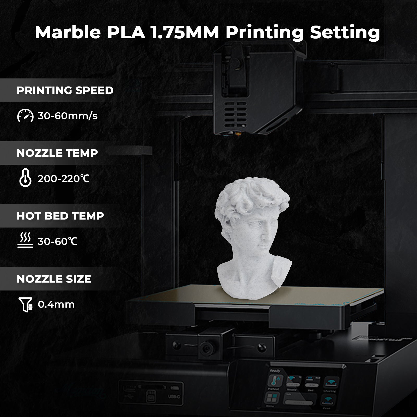 PLA Marble 1.75mm, 1KG/2.2LB