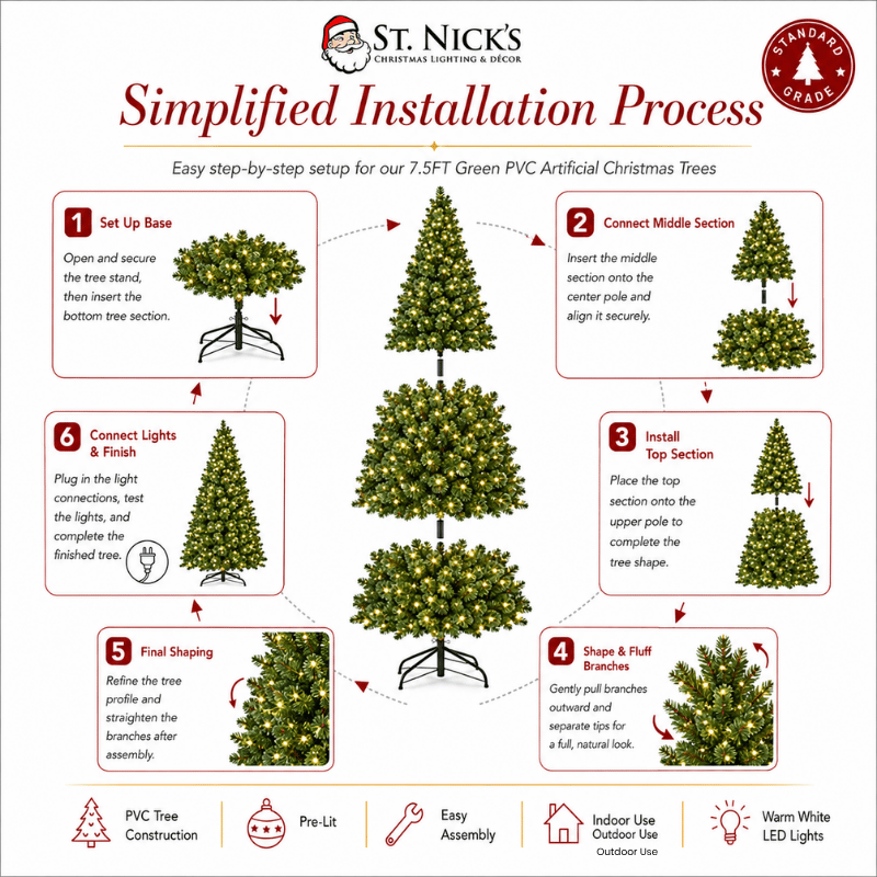 7.5 FT Green PVC Artificial Christmas Tree