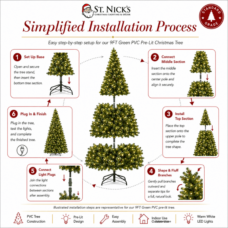 9FT PVC Artificial Christmas Tree Green