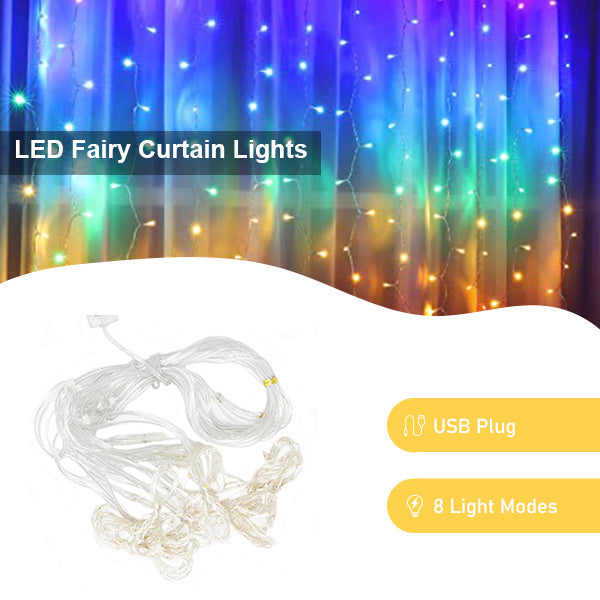 USB Fairy Curtain Lights Decorative Ambient Lighting with Remote 300 LED 9FT x 9FT