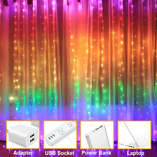 USB Fairy Curtain Lights Decorative Ambient Lighting with Remote 300 LED 9FT x 9FT