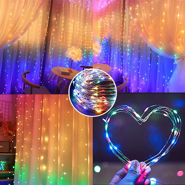 USB Fairy Curtain Lights Decorative Ambient Lighting with Remote 300 LED 9FT x 9FT