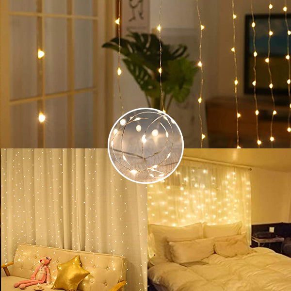 USB Fairy Curtain Lights Decorative Ambient Lighting with Remote 300 LED 9FT x 9FT
