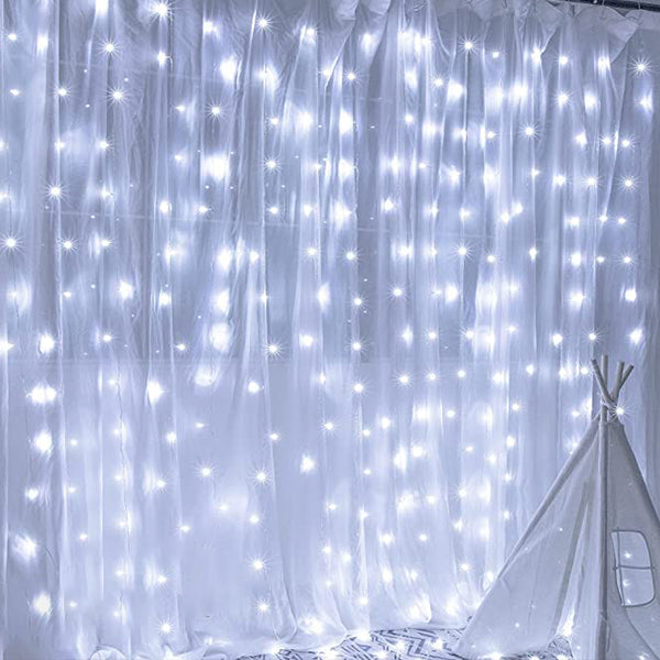 USB Fairy Curtain Lights Decorative Ambient Lighting with Remote 300 LED 9FT x 9FT