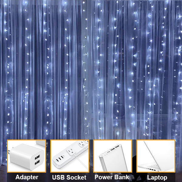 USB Fairy Curtain Lights Decorative Ambient Lighting with Remote 300 LED 9FT x 9FT