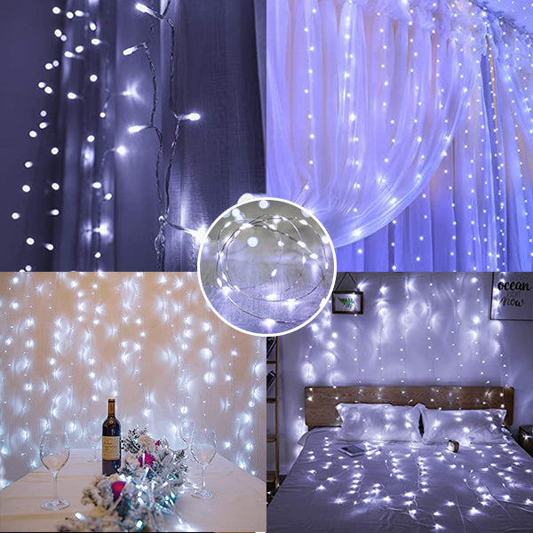 USB Fairy Curtain Lights Decorative Ambient Lighting with Remote 300 LED 9FT x 9FT
