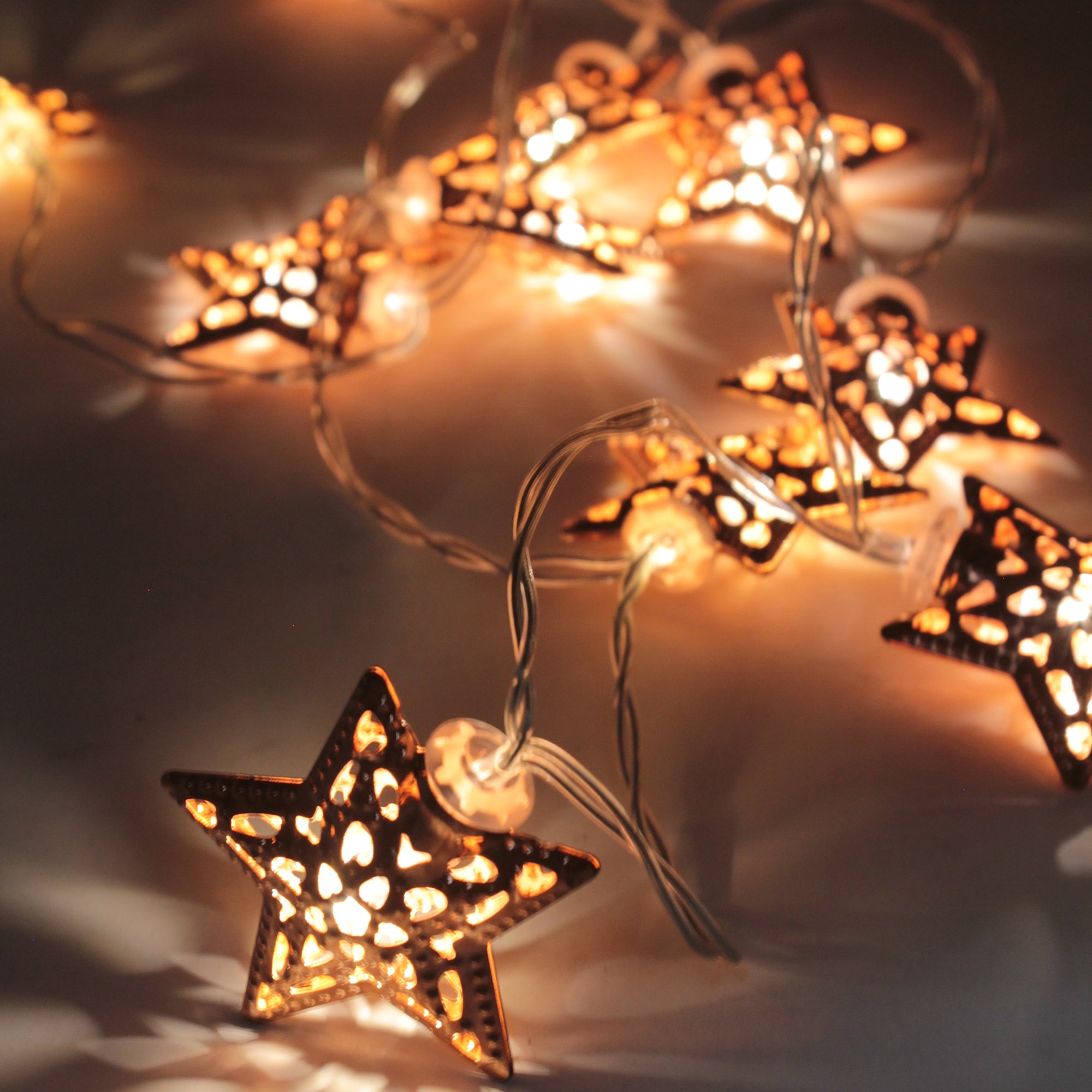 10 LED Rose Gold Star String Light Battery Operated - Warm White