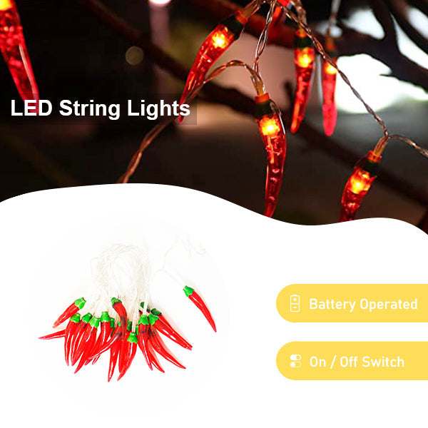20 LED Battery Operated String Lights with Chili Pepper - Warm White