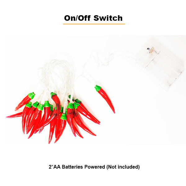 20 LED Battery Operated String Lights with Chili Pepper - Warm White