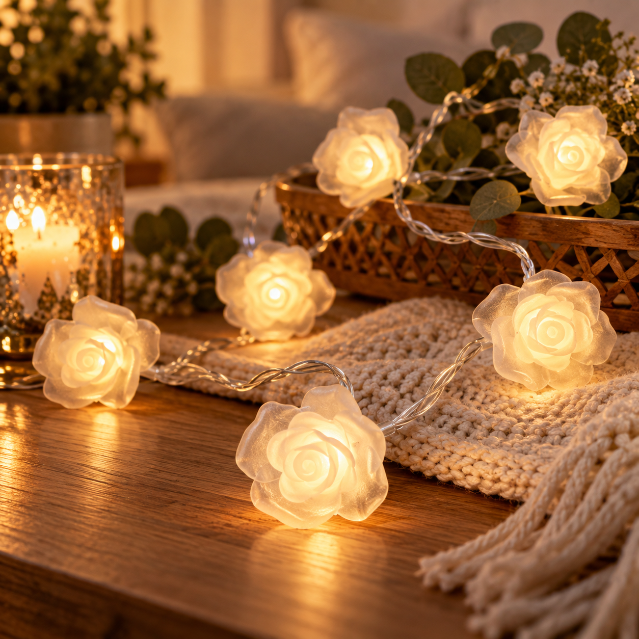 20 LED Lights Battery Operated with PVC Clear Rose - Warm White
