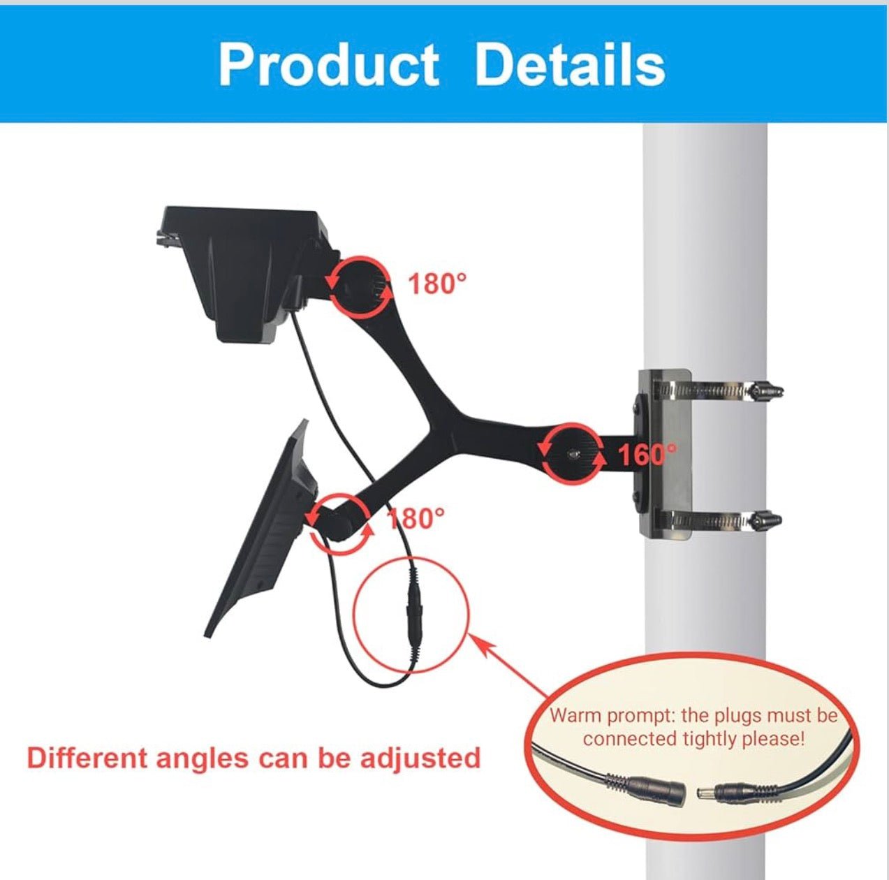 600W Aluminum Flag Pole Light Solar Powered 12 Ultra Bright LED 6000K White Adjustable Metal Clamp Fits 2-6" Diameter Flagpoles Outdoor Dusk to Dawn 100% Coverage Lights Black