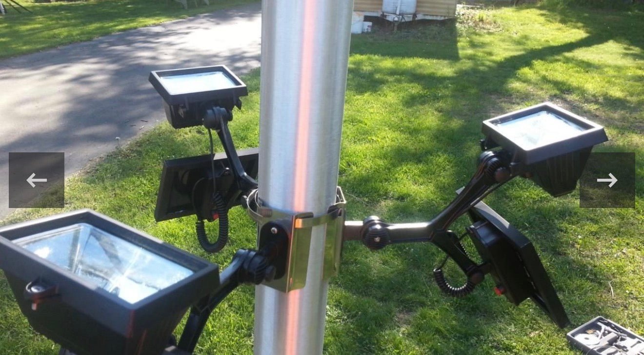 600W Aluminum Flag Pole Light Solar Powered 12 Ultra Bright LED 6000K White Adjustable Metal Clamp Fits 2-6" Diameter Flagpoles Outdoor Dusk to Dawn 100% Coverage Lights Black