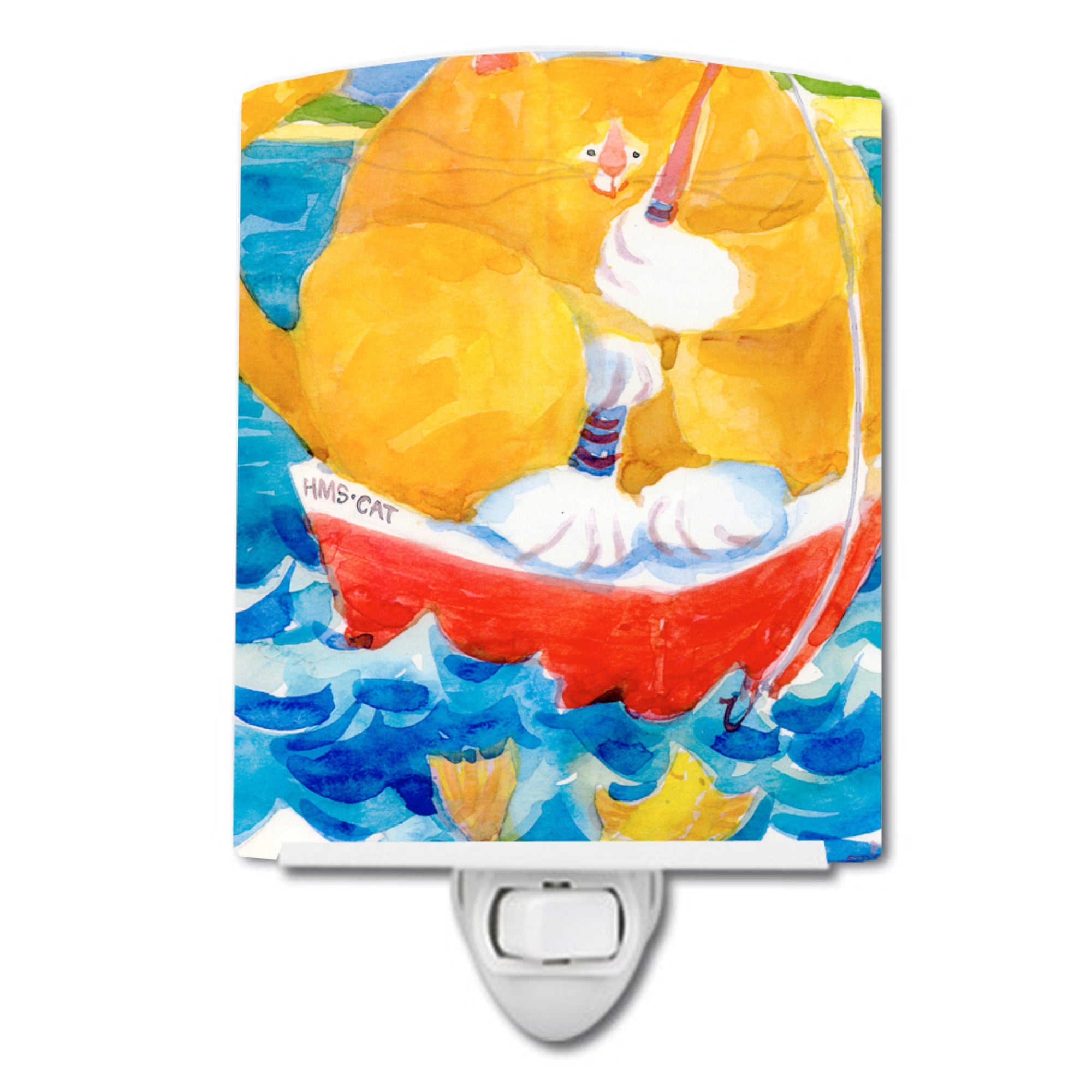  inchCarolines Treasures Big Orange Tabby Fishing Ceramic Night Light, 6x4, Multicolor inch